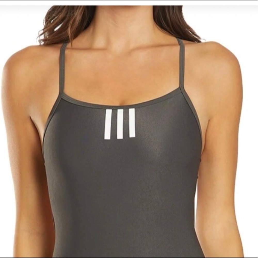 Adidas women’s white striped black one piece swimsuit